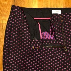 J. Crew Black Capris with Pink Dot Print